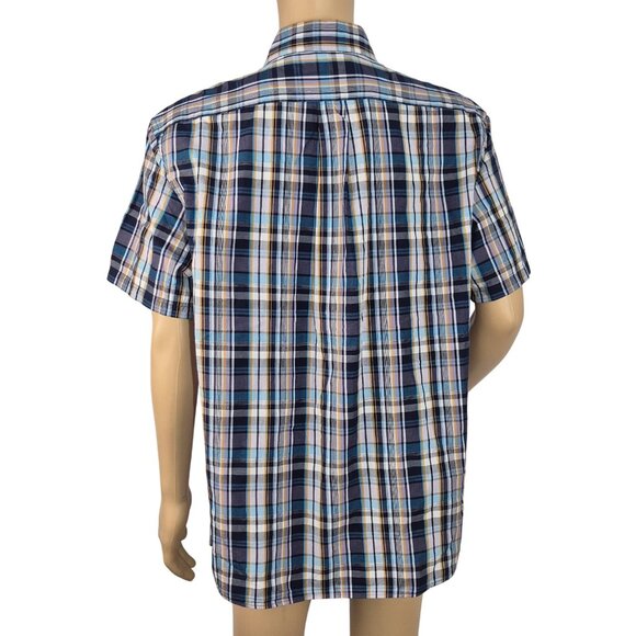 Roundtree & Yorke Men's Shirt Size L Plaid Short Sleeve Button UP  Blue (55) - Picture 4 of 10